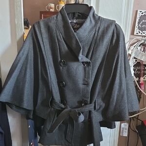Luii Charcoal Gray Double-Breasted Cape Coat